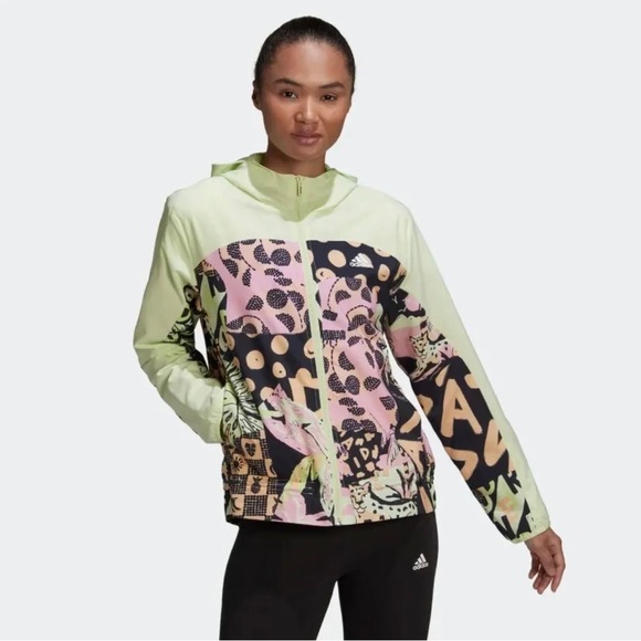 ADIDAS WOMEN FARM PRINT WINDBREAKER - Picture 1 of 4